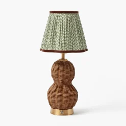 Rechargeable Table Lamps<Mrs. Alice Rattan Bardot Rechargeable Lamp with Olive & Chocolate Lotus Shade (18cm)