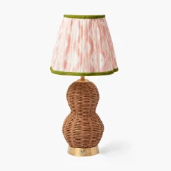 Rechargeable Table Lamps<Mrs. Alice Rattan Bardot Rechargeable Lamp with Pink & Green Ikat Shade (18cm)