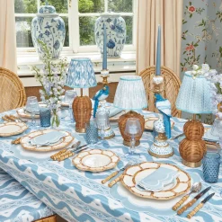 Rechargeable Table Lamps<Mrs. Alice Rattan Bardot Rechargeable Lamp with Blue Ikat Shade (18cm)