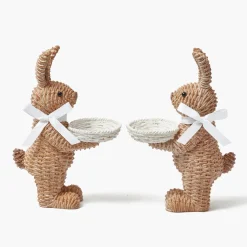 Spring Decorations<Mrs. Alice Rattan Ribboned Rabbit With Basket (Pair)
