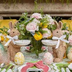 Spring Decorations<Mrs. Alice Rattan Ribboned Rabbit With Basket (Pair)