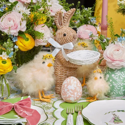 Spring Decorations<Mrs. Alice Rattan Ribboned Rabbit With Basket (Pair)
