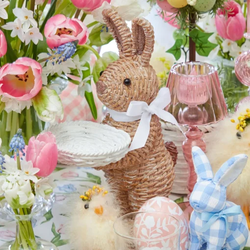 Spring Decorations<Mrs. Alice Rattan Ribboned Rabbit With Basket (Pair)