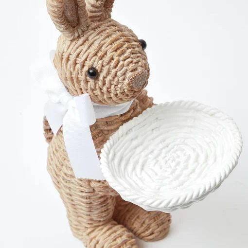 Spring Decorations<Mrs. Alice Rattan Ribboned Rabbit With Basket (Pair)