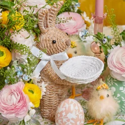 Spring Decorations<Mrs. Alice Rattan Ribboned Rabbit With Basket (Pair)