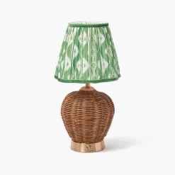 Rechargeable Table Lamps<Mrs. Alice Rattan Ursula Rechargeable Lamp with Green Ikat Shade (18cm)