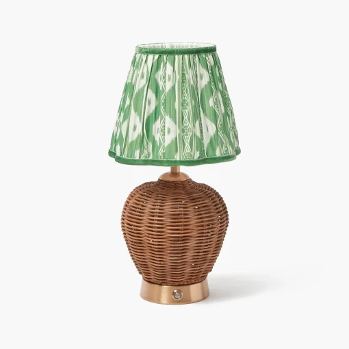 Rechargeable Table Lamps<Mrs. Alice Rattan Ursula Rechargeable Lamp with Green Ikat Shade (18cm)