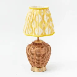 Rechargeable Table Lamps<Mrs. Alice Rattan Ursula Rechargeable Lamp with Yellow Ikat Shade (18cm)