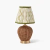 Rechargeable Table Lamps | Summer Lighting<Mrs. Alice Rattan Ursula Rechargeable Lamp with Putty & Green Ikat Shade (18cm)