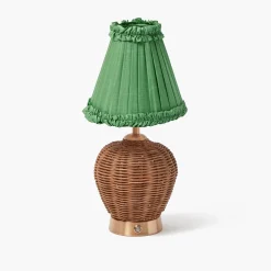 Rechargeable Table Lamps<Mrs. Alice Rattan Ursula Rechargeable Lamp with Green Frilled Silk Shade (18cm)