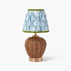 Rechargeable Table Lamps<Mrs. Alice Rattan Ursula Rechargeable Lamp with Blue & Green Ikat Shade (18cm)