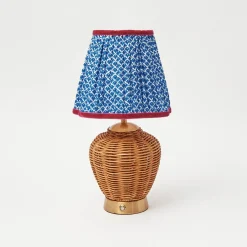 Rechargeable Table Lamps<Mrs. Alice Rattan Ursula Rechargeable Lamp with Cobalt & Red Lotus Shade (18cm)