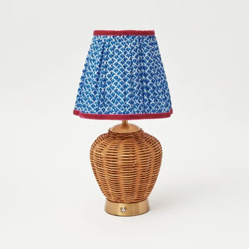 Rechargeable Table Lamps<Mrs. Alice Rattan Ursula Rechargeable Lamp with Cobalt & Red Lotus Shade (18cm)