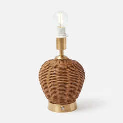 Rechargeable Table Lamps<Mrs. Alice Rattan Ursula Rechargeable Lamp with Blue & Green Ikat Shade (18cm)