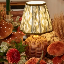 Rechargeable Table Lamps<Mrs. Alice Rattan Ursula Rechargeable Lamp with Olive Ikat Shade (18cm)
