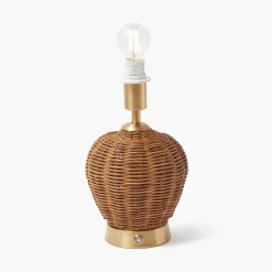 Rechargeable Table Lamps | Summer Lighting<Mrs. Alice Rattan Ursula Rechargeable Lamp with Putty & Green Ikat Shade (18cm)