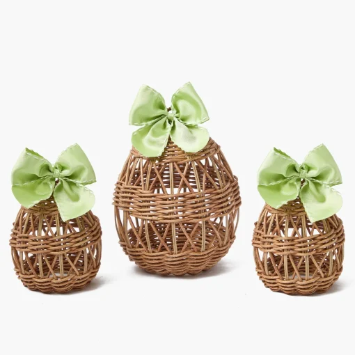 Spring Decorations<Mrs. Alice Rattan Woven Egg Family with Green Bows