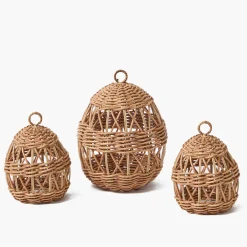 Spring Decorations<Mrs. Alice Rattan Woven Egg Family with Loops