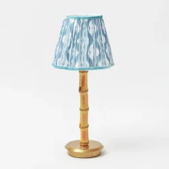 Rechargeable Table Lamps<Mrs. Alice Rechargeable Bamboo Lamp with Blue Ikat Shade (18cm)