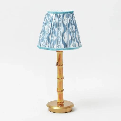 Rechargeable Table Lamps<Mrs. Alice Rechargeable Bamboo Lamp with Blue Ikat Shade (18cm)