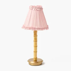 Rechargeable Table Lamps<Mrs. Alice Rechargeable Bamboo Lamp with Pale Pink Silk Frilled Shade (18cm)