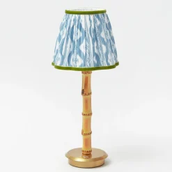 Rechargeable Table Lamps<Mrs. Alice Rechargeable Bamboo Lamp with Blue & Green Ikat Shade (18cm)