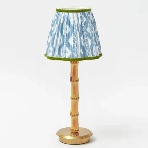 Rechargeable Table Lamps<Mrs. Alice Rechargeable Bamboo Lamp with Blue & Green Ikat Shade (18cm)