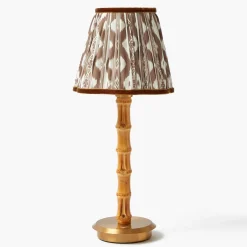 Rechargeable Table Lamps<Mrs. Alice Rechargeable Bamboo Lamp with Chocolate Brown Ikat Shade (18cm)