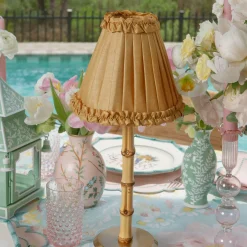 Rechargeable Table Lamps<Mrs. Alice Rechargeable Bamboo Lamp with Caramel Silk Frilled Shade (18cm)