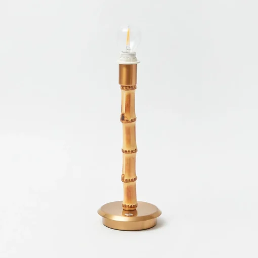 Rechargeable Table Lamps<Mrs. Alice Rechargeable Bamboo Lamp with Blue & Green Ikat Shade (18cm)