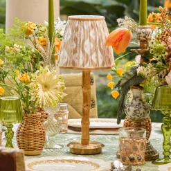 Rechargeable Table Lamps | Summer Lighting<Mrs. Alice Rechargeable Bamboo Lamp with Putty Ikat Shade (18cm)