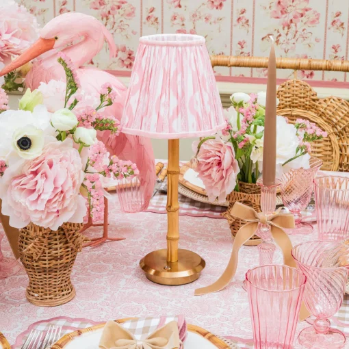 Rechargeable Table Lamps<Mrs. Alice Rechargeable Bamboo Lamp & Pink Ikat Shade (18cm)