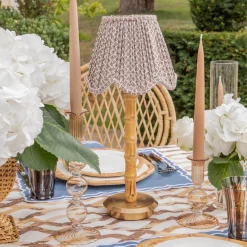 Rechargeable Table Lamps<Mrs. Alice Rechargeable Bamboo Lamp & Chocolate Lotus Deep Scalloped Shade (18cm)