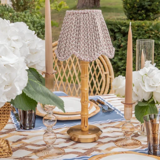 Rechargeable Table Lamps<Mrs. Alice Rechargeable Bamboo Lamp & Chocolate Lotus Deep Scalloped Shade (18cm)