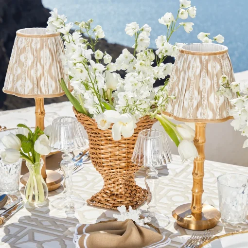 Rechargeable Table Lamps | Summer Lighting<Mrs. Alice Rechargeable Bamboo Lamp with Putty Ikat Shade (18cm)