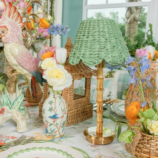 Rechargeable Table Lamps<Mrs. Alice Rechargeable Bamboo Lamp with Green Seagrass Shade