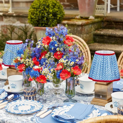 Rechargeable Table Lamps<Mrs. Alice Rechargeable Lamp with Cobalt & Red Lotus Shade (18cm)