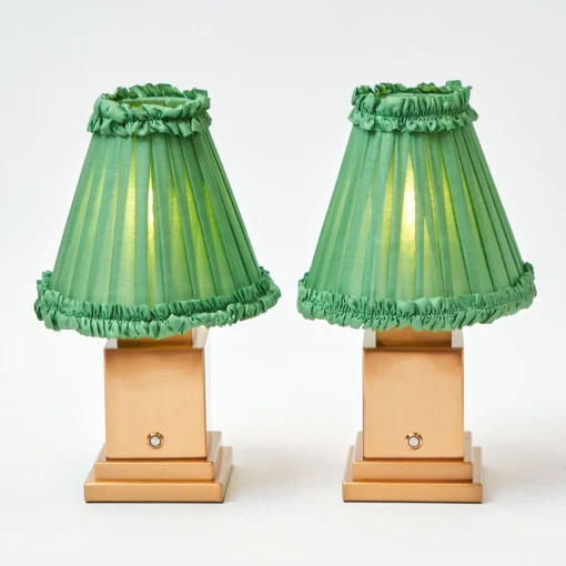 Rechargeable Table Lamps<Mrs. Alice Rechargeable Lamp with Green Frilled Shade (18cm)