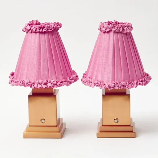 Rechargeable Table Lamps | Summer Lighting<Mrs. Alice Rechargeable Lamp with Pink Frilled Shade (18cm)