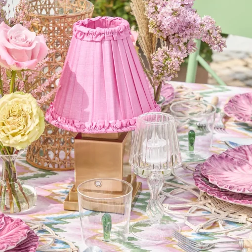 Rechargeable Table Lamps | Summer Lighting<Mrs. Alice Rechargeable Lamp with Pink Frilled Shade (18cm)