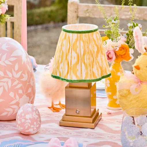 Rechargeable Table Lamps<Mrs. Alice Rechargeable Lamp with Yellow & Green Ikat Shade (18cm)