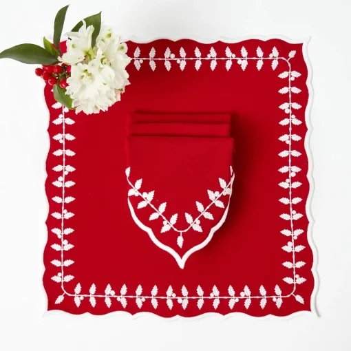 Napkins<Mrs. Alice Red Bow Laurel Napkins (Set of 4)