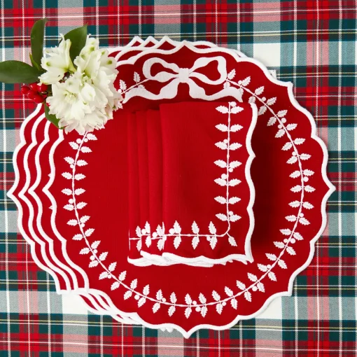 Napkins<Mrs. Alice Red Bow Laurel Napkins (Set of 4)