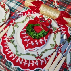 Placemats<Mrs. Alice Red Bow Laurel Placemats (Set of 4)