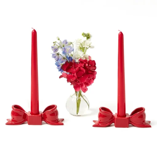 Candle Holders<Mrs. Alice Red Ceramic Bow Candleholder (Pair)