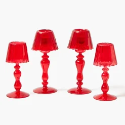 Candle Holders | Tea Light Lanterns<Mrs. Alice Red Glass Lantern Tea Light Holder Set