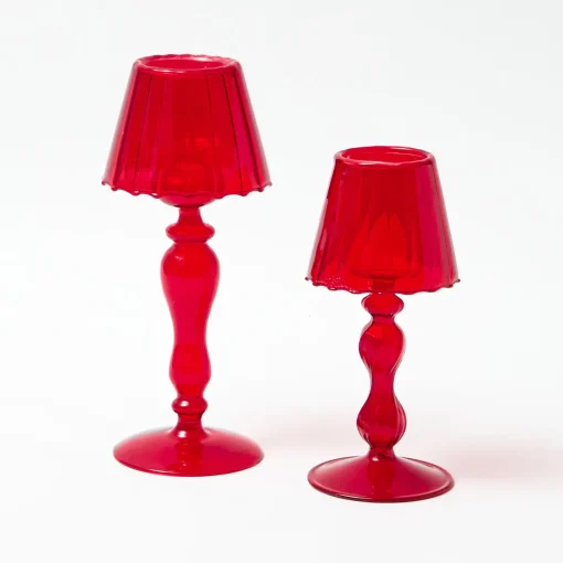 Candle Holders | Tea Light Lanterns<Mrs. Alice Red Glass Lantern Tea Light Holder Set