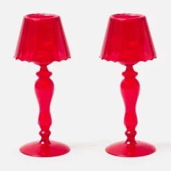 Candle Holders | Tea Light Lanterns<Mrs. Alice Red Glass Lantern Tea Light Holder Set