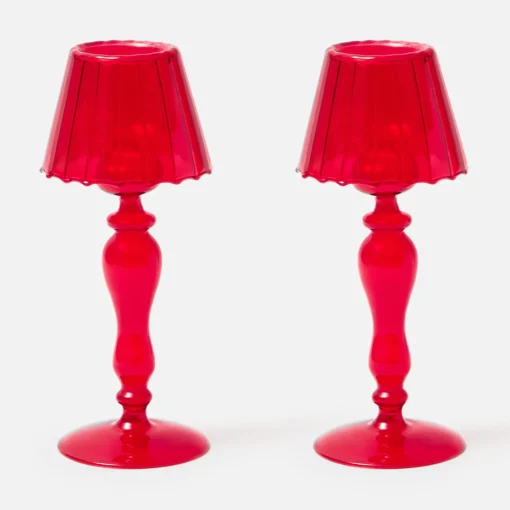 Candle Holders | Tea Light Lanterns<Mrs. Alice Red Glass Lantern Tea Light Holder Set