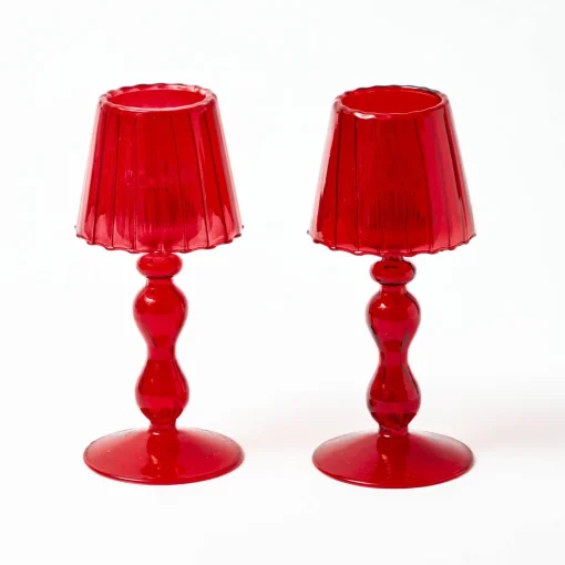 Candle Holders | Tea Light Lanterns<Mrs. Alice Red Glass Lantern Tea Light Holder Set